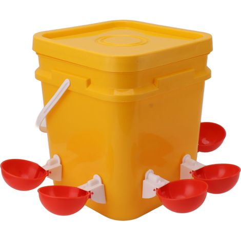 Abreuvoir automatique pour poules avec baril portable 12L, équipement de boisson pour volailles, canards, oies, seau + grand bol rouge + vis noires (1/5)