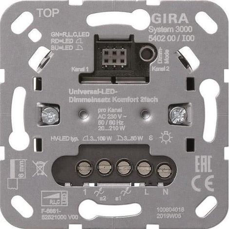 GIRA 540200 UNIVERSAL-LED-DIMMEINSATZ, KOMFORT, 2-FACH, DESIGNNEUTRAL, UNTERPUTZ