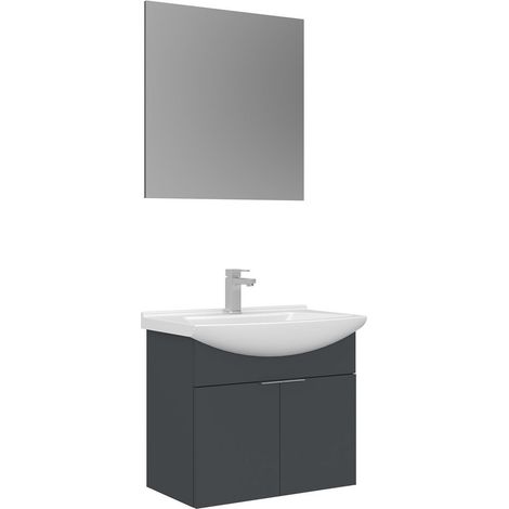 Ensemble Meuble Vasque avec Miroir (2 Pièces) "Purus 65" - 65 x 50 x 58 cm - Matte Anthracite (1/3)