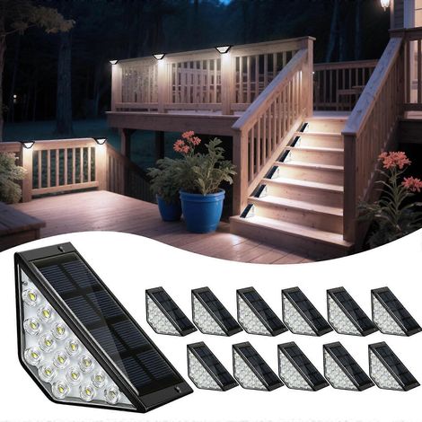 Solar-Stufenleuchten für den Außenbereich, wasserdicht, 12er-Pack, helle 15-LED-Leuchten für Terrasse und Balkon