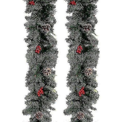 Couronne de Noël artificielle avec pommes de pin et baies rouges, guirlande idéale pour cheminées, escaliers, porte d'entrée et décoration du Nouvel An. 2,7 m (sans lumière). (1/5)