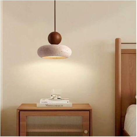 Gelbe LED-Pendelleuchte aus Travertin, Wabi-Sabi-Stil, runde Kugel-Pendelleuchte aus Massivholz, Kronleuchter aus Naturstein, kleine Nachttischlampe für Schlafzimmer oder Wohnzimmer (15 cm) (1/5)