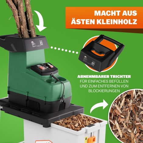 Broyeur de végétaux silencieux 3100 W Broyeur de jardin avec bac de ramassage 60L Branches 45 mm