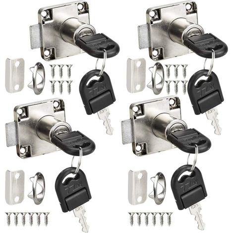 Verrou de sécurité pour armoires et tiroirs, lot de 4 unités, en alliage de zinc, pour une installation à domicile et un usage quotidien.-AquaForge (1/5)