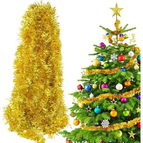 Guirlandes Tinsel Dorées 2m Lot 6, Décoration Scintillante pour Sapin Noël et Fêtes Spéciales (1/5)