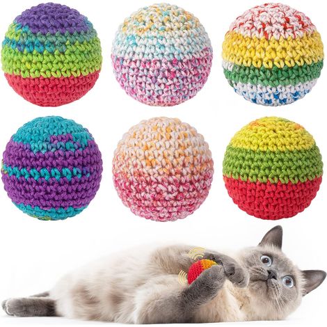 Pelotas de juguete para gatos, pelota de lana con cascabel en el interior, juguetes para gatitos de interior, juguetes interactivos masticables con hierba gatera para todas las razas de mascotas (paqu
