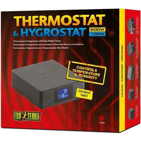 Exo Terra Thermostat Hygrostat 600W Schwarz für Terrarien
