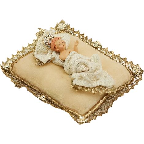 Gesù bambino con cuscino statua bambinello per natività presepe in poli resina (1/2)