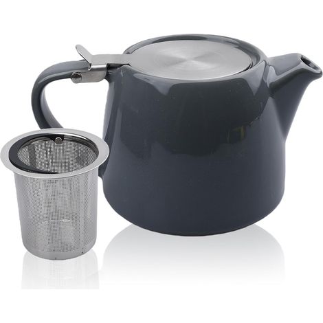 Théière en porcelaine 600 ml, théière japonaise avec infuseur en acier inoxydable, service à thé en porcelaine, coffret cadeau pour les amateurs de thé, gris foncé (1/5)