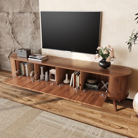 Mobile TV 180x38x47 cm in MDF e truciolare color noce con 4 ante – MEUBLIV (1/5)