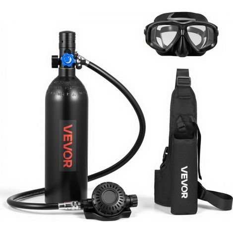 Mini-Tauchflasche 1 L, Tragbare Lungenflasche für Unterwasseratmung, Wiederverwendbare Sauerstoffflasche für bis zu 20 Minuten Tauchzeit, Tauchausrüstung mit Rucksack & Schnorchelbrille (1/5)