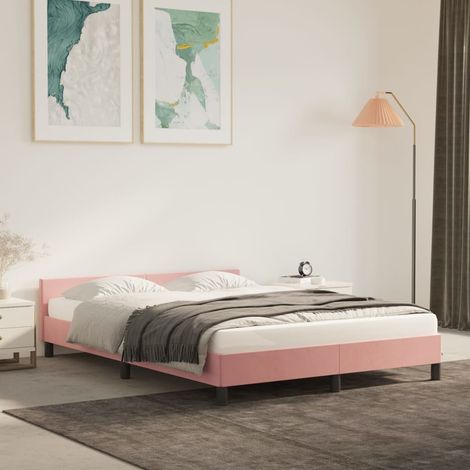 Lit double pour adulte avec tête de lit - Cadre de lit Rose 140x190 cm Velours BV168021 - BonneVie (1/5)