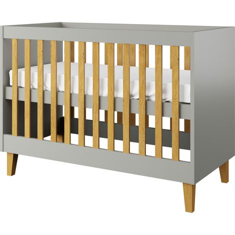Lit bébé gris avec pieds en bois de chêne Blanka 60x120 cm (1/4)