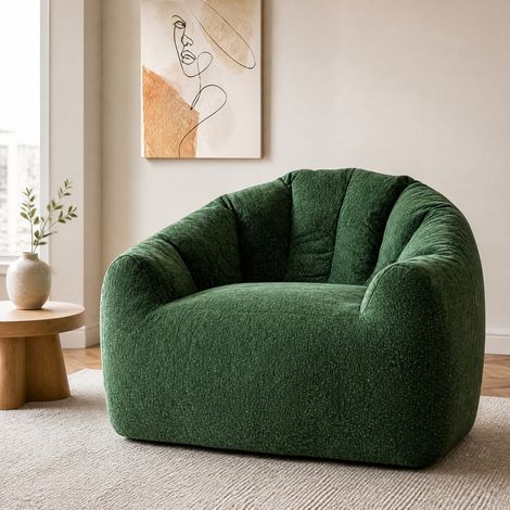 Fauteuil poire rond enveloppant en flanelle, 99 x 86,3 x 64,7 cm, vert OKMYHOME (1/5)