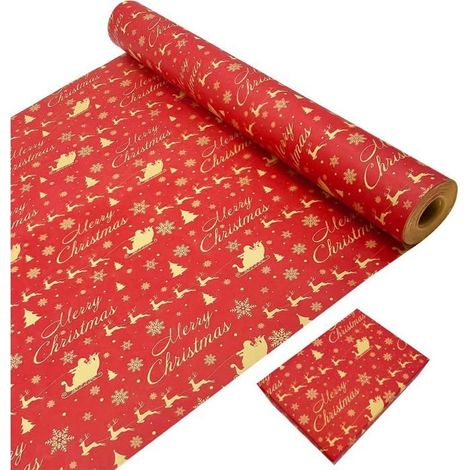 43 cmx3m,papier d'emballage kraft recyclable imprimé avec le père Noël et l'élan,rouleau de papier pour emballage cadeau de Noël (1/4)