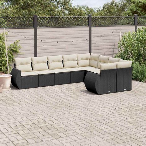 vidaXL Salon de jardin 9 pcs avec coussins noir résine tressée (1/3)