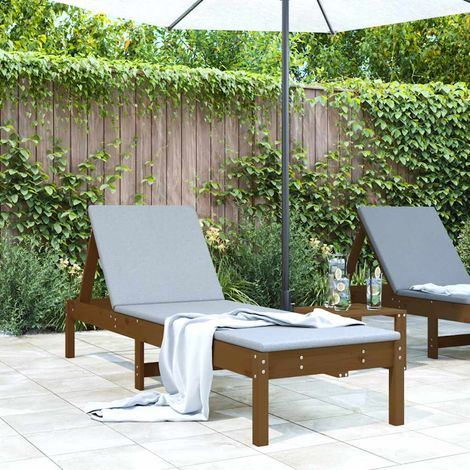 Chaise Longue de Jardin en Bois de Pin Massif Transat Réglable Marron Miel 199,5x60x74 cm - PANGIVO (1/5)