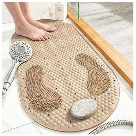 Shower Mat Non-Slip Bath Mat Antibacterial Bath Mat Massage Mat 40x80cm with Grinding Stone, Suction Cups and Drainage Holes, Beige-Fei Yu (1/4)