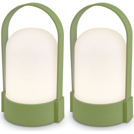 Briloner ASA Set di 2 lampade LED da tavolo senza fili, dimmer touch, ricarica USB-C, IP44, verde tiglio, 9x8x15,5 cm