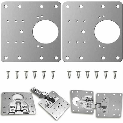 Reparaturplatten für Scharniere, Scharnierhalterungen mit Löchern, Scharnierplatten mit Schrauben, geeignet für Holzmöbel, Fenster, Schubladen, 2 Stück (1/5)