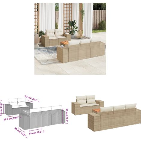 6-tlg. Garten-Sofagarnitur mit Kissen Beige Poly Rattan - Gartenmöbel - Outdoor Möbel - Rattan Gartenset - Lounge Set - Esstisch - Home & Living (1/3)