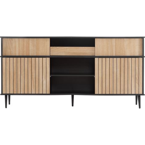 Mobile TV con 4 ante scorrevoli e 1 cassetto, effetto rovere e nero, 160 x 40 x 80 cm (1/5)