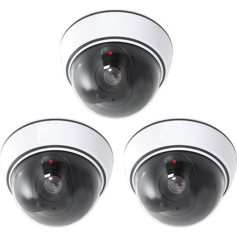 Caméra factice dôme avec lumière LED clignotante : Lot de 3 caméras factices pour l'intérieur et l'extérieur, caméra de surveillance factice avec matériel de montage – Solution de sécurité (1/5)