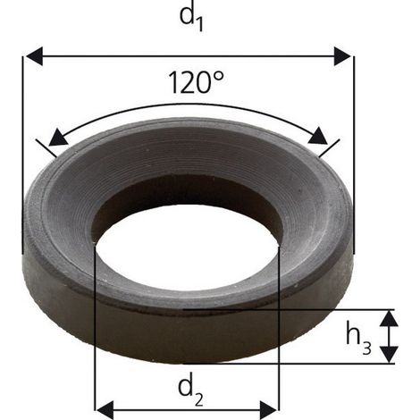 Rondella Sferica Concava Forma D, Per La Vite: M20, Ø D2 23,2 Millimetri Foro, D1 Fuori Ø 36 Mm, Altezza H3 7.5 Mm Raggio (R) 27 Mm