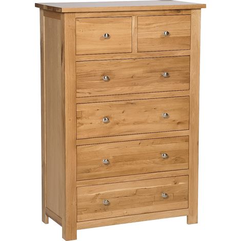 Hallowood Furniture Waverly Oak Chest of Drawers with 6 Drawers, Wooden Light Oak Dresser, 2 Over 4 Chest for Living Room and Hallway, Fully Assembled Solid Wooden Bedroom Furniture
