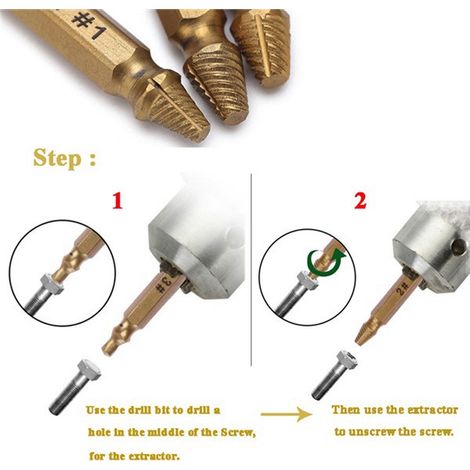 Kit de 4 extracteurs de vis double tête, forets pour retirer vis cassées ou endommagées (1/5)