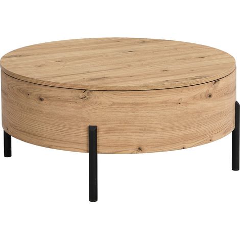 TavoLino con piano girevole e contenitore portaoggetti in MDF Naturale - YEMELIA