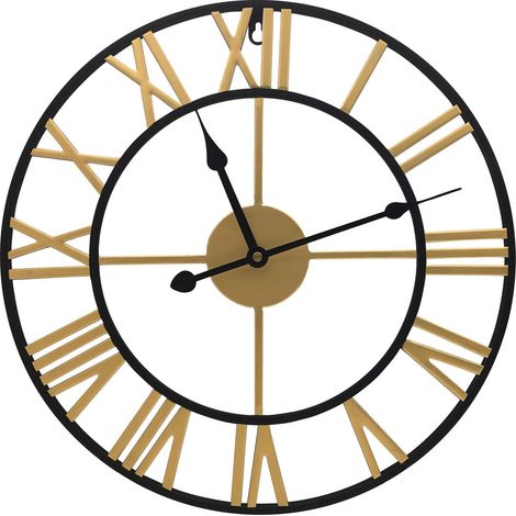 40 cm große Retro-Wanduhr aus Metall mit römischen Ziffern, geräuschlos, batteriebetrieben, Metalluhr für Wohnzimmer, Büro, Heimdekoration (Gold)