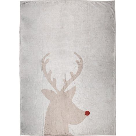 Plaid Beige 130x170 cm en Polyester Motif Renne Couverture Chaude Style Campagnard - PANGIVO
