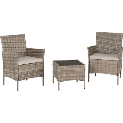Willow Garden/Patio Set - Grey Rattan/Black Glass