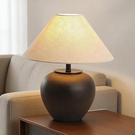 Black Ceramic Table Lamp, Rustic Farmhouse Table Lamps Modern Vintage Hand Desk Lamp, Linen Bed Bedside Table Lamp for Living Room Desk (Black) (1/5)