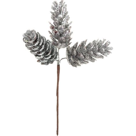 CV29786-1 DECORAZIONE CON PIGNONE SU UNO SPILLO 3 pezzi ARGENTO PER ALBERO DI NATALE PER GHIRLANDA GLITTER