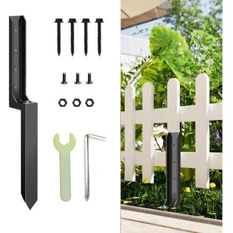 heavy-duty 30cm steel fence post repair kit with nail drill, for reinforcing and repairing damaged or broken wooden fence posts in the garden and yard. (1/4)