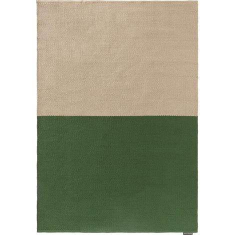 Tapis extérieur kilim fait main 160x230 vert et beige rectangle en PET (1/5)