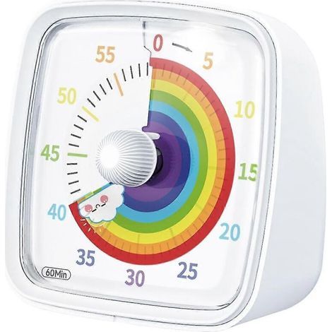 Visueller 60-Minuten-Timer mit Nachtlicht. Countdown-Timer. Pomodoro-Timer mit Regenbogenmuster für Kinder und Erwachsene (weiß).