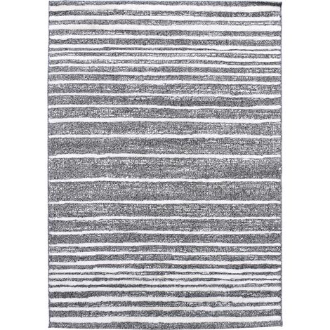 Tapis longs poils shaggy 120x170 gris et blanc tissé rectangle motif géométrique