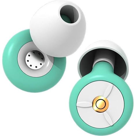 Bouchons d'oreilles en silicone Quies avec billes filtrantes - Souples pour dormir sur le côté, réutilisables, antibruit pour les concerts (1/4)