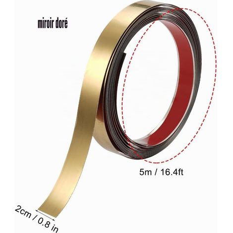 20 mm x 5 m Bande de Garniture Or, Moulure Décorative Flexible Autocollante, Inox Bande Décorative Dorée, Moulure Murale Bandes Décoratives, Adhesif Mural Decoratif Moulures pour Plafonds, Sols, Murs (1/5)