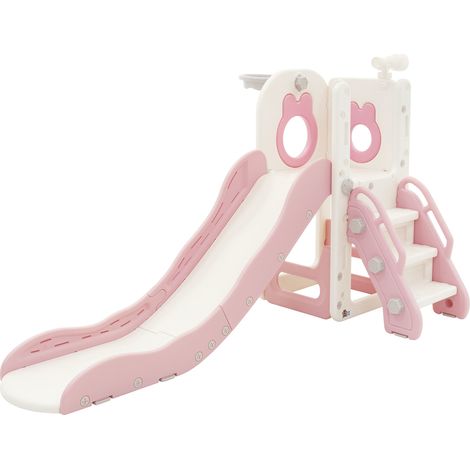 Joyz 3-in-1 Kinderrutsche Weiß-Rosa, Kunststoff, Spielturm Set Indoor & Outdoor, Kinder Spielzeug mit Rutsche und Basketballkorb, ab 3 Jahren, Babyrutsche Gartenrutsche Kleinkinderrutsche Rutschbahn