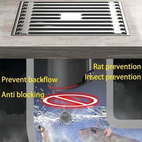 Grille D Evacuation - Siphon Sol Droit - Acier Inoxydable - Anti-Odeurs - Pour Salle De Douche - 100 mm - Noir (1/4)