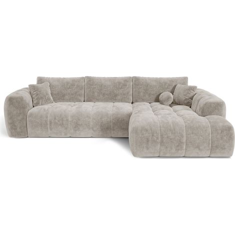 Canapé angle droit convertible avec coffre 5 places en velours gaufré taupe SKY (1/5)