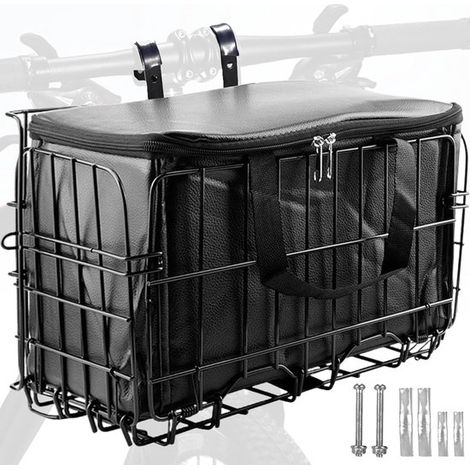 Cesta plegable para bicicleta - Bolsa delantera - Para transportar la compra - Altura ajustable - 33,5 x 22 x 20 cm - Negra (1/5)
