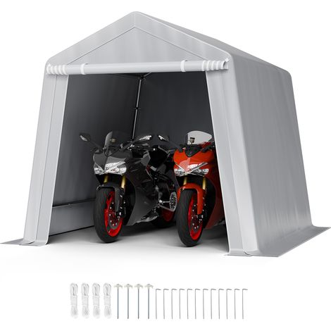 VEVOR Abri de Jardin, 245x245 cm, Tente de Rangement, avec Porte a Fermeture Eclair Enroulable, Abri de Stockage Portable Structure Robuste, Garage Exterieur pour Motos, Velos, Outils de Jardin, Gris (1/5)