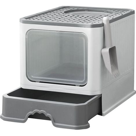 Bac à Litière pour Chaton avec Couvercle, Maison de Toilette pour Chats avec Bacs Amovibles Amovible pour Un Nettoyage Facile, Gris (1/5)