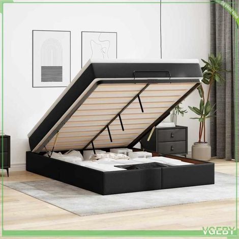 Cadre de lit ottoman avec matelas - Modèle 3311041 - 140 x 200 cm - Similicuir noir - Rangement hydraulique (1/5)