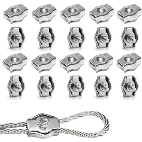 M3 Steel Cable Clamp 20pcs 304 Stainless Steel Simplex Clips Metal Clamp Rope Clamp Suitable for Hanging Shade Sail Lamps Patio Clothesline (1/5)